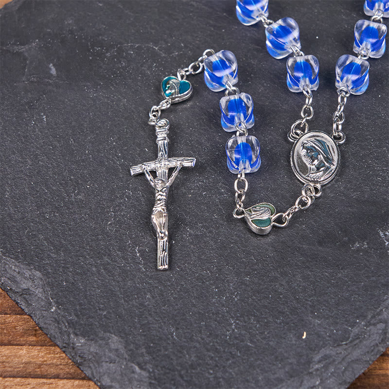 Our Lady & Crucifix of 10mm Polyhedron Blue Acrylic Alloy Chain Rosary