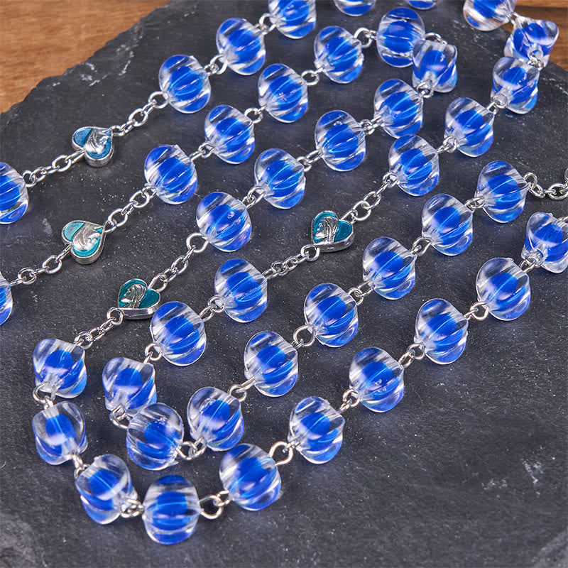 Our Lady & Crucifix of 10mm Polyhedron Blue Acrylic Alloy Chain Rosary