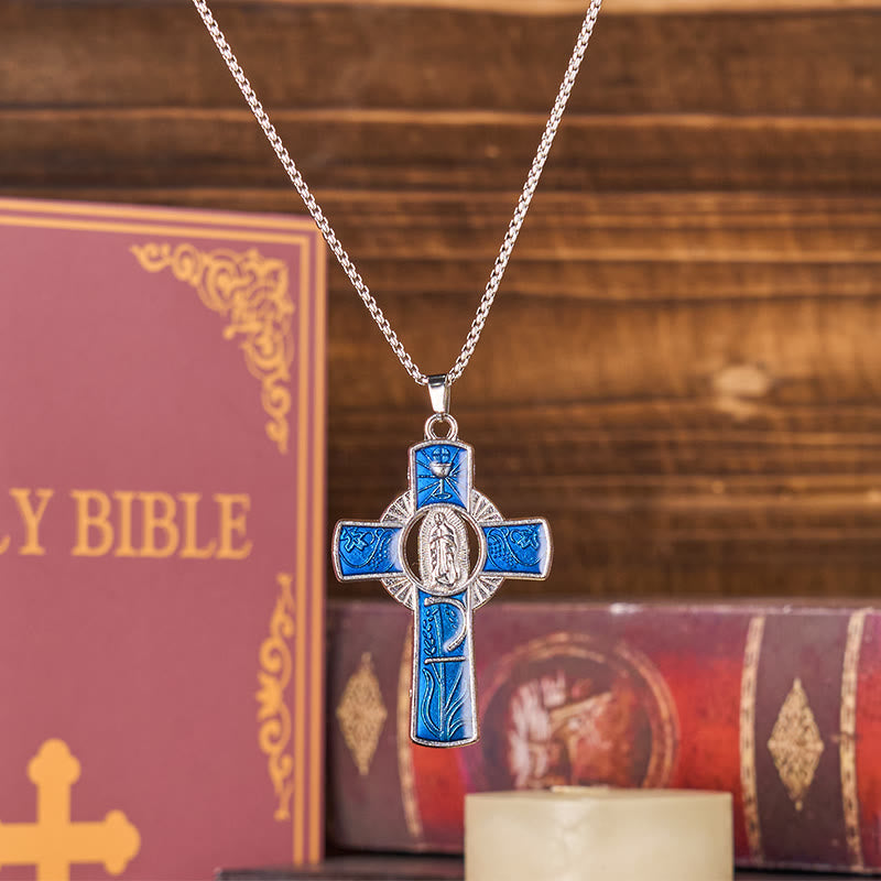 6 Color Virgin Mary Our Lady of Guadalupe Faith Cross Pendant Necklace