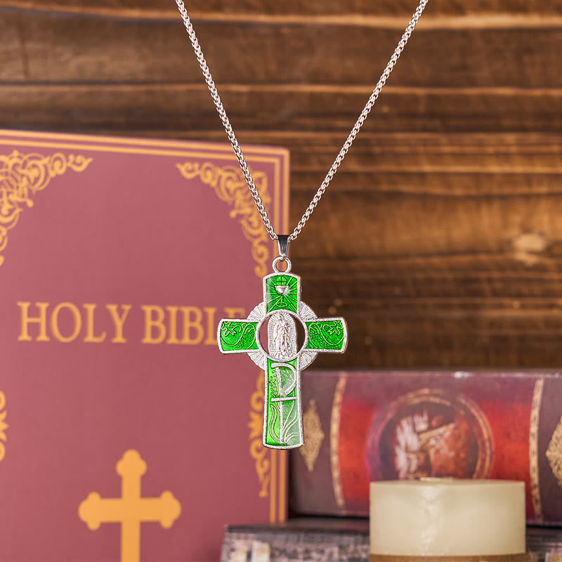 6 Color Virgin Mary Our Lady of Guadalupe Faith Cross Pendant Necklace