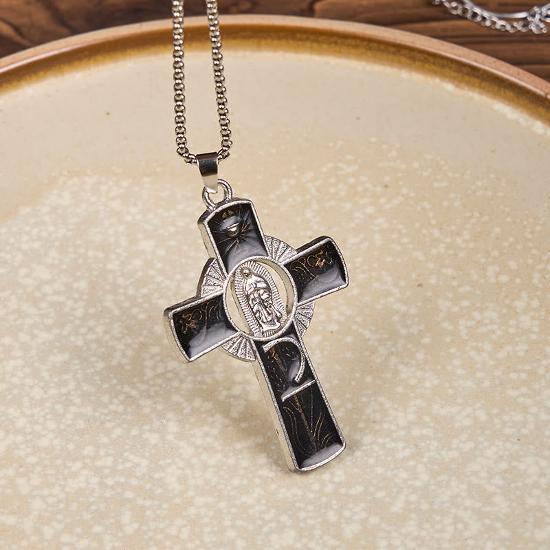 6 Color Virgin Mary Our Lady of Guadalupe Faith Cross Pendant Necklace