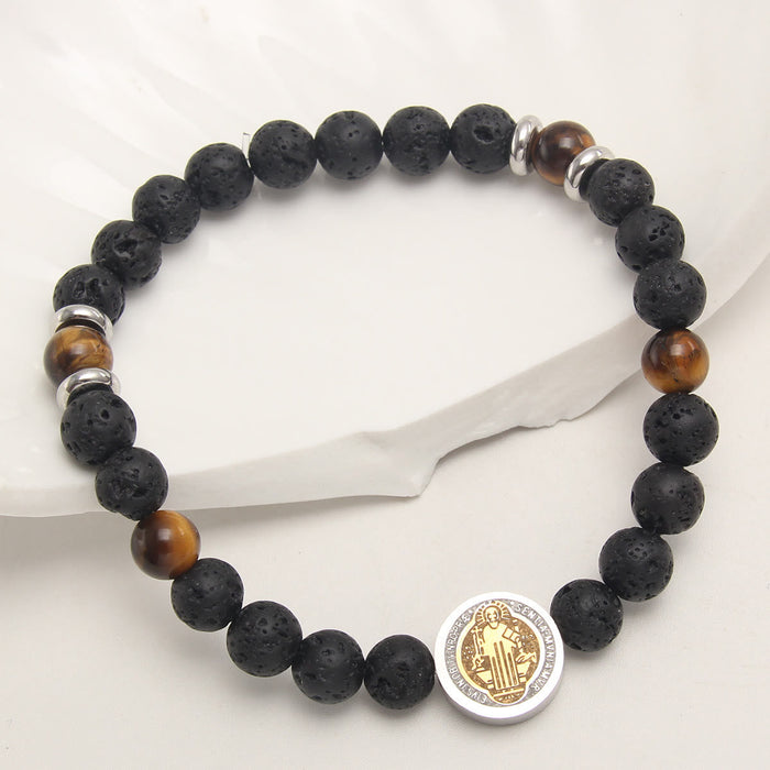 Volcanic Stone Yellow Tiger Eye St. Benedict Bracelet