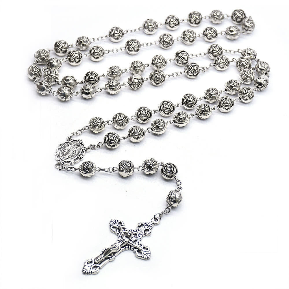 Miraculous Medal & Crucifix of 10mm Rose Prayer Beads Rosary
