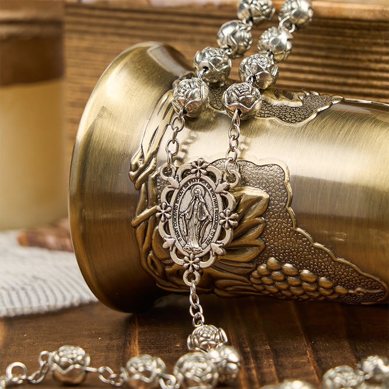 Miraculous Medal & Crucifix of 10mm Rose Prayer Beads Rosary