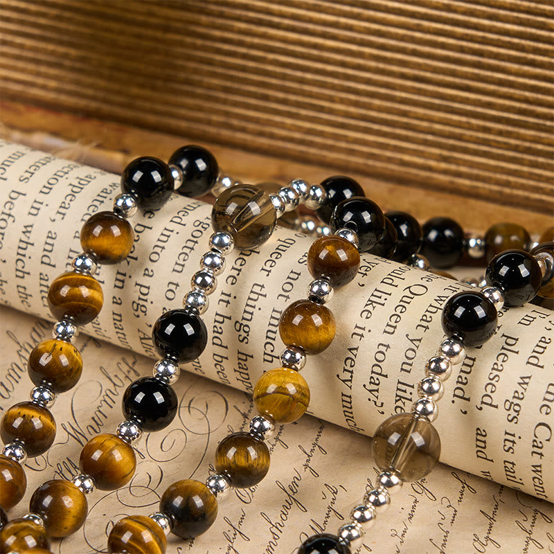 PRAYERFUL FAITH: Handmade Natural Obsidian Tiger's Eye Rosary with Gift Card