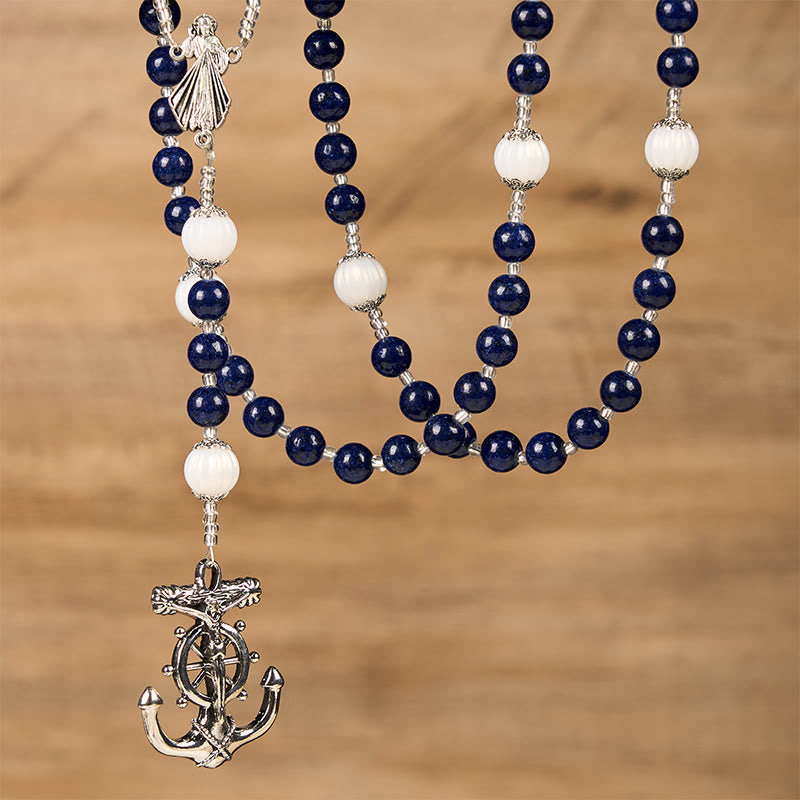 Ocean-Themed Divine Mercy Rosary with Anchor Charm - Embark on a Faithful Voyage with Christ