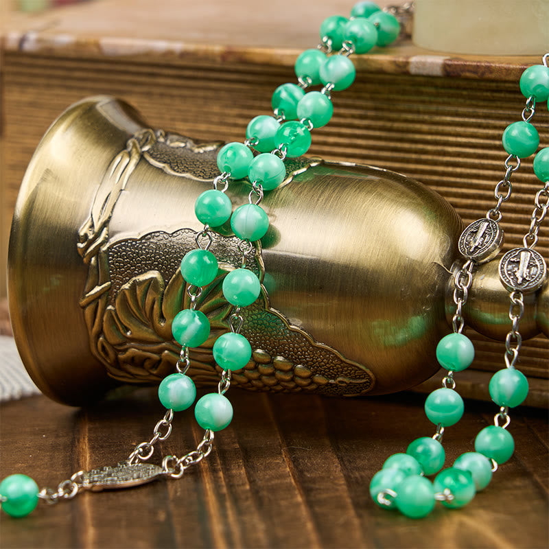 Miraculous Medal & Crucifix of 8mm Luminous Bead Rosary for Night Praying