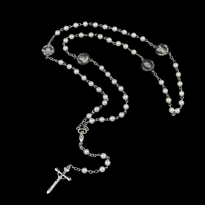Crucifix & Our Lady of 8mm Pearl Prayer Beads Rosary (3 Colors)