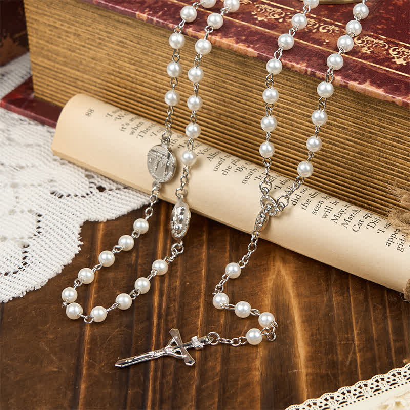 Crucifix & Our Lady of 8mm Pearl Prayer Beads Rosary (3 Colors)