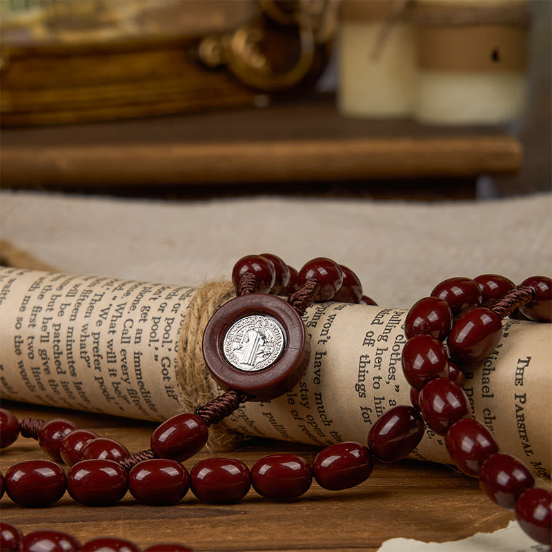 St. Benedict & Crucifix of 8*10mm Oval Bead Rosary - Three Timeless Colors