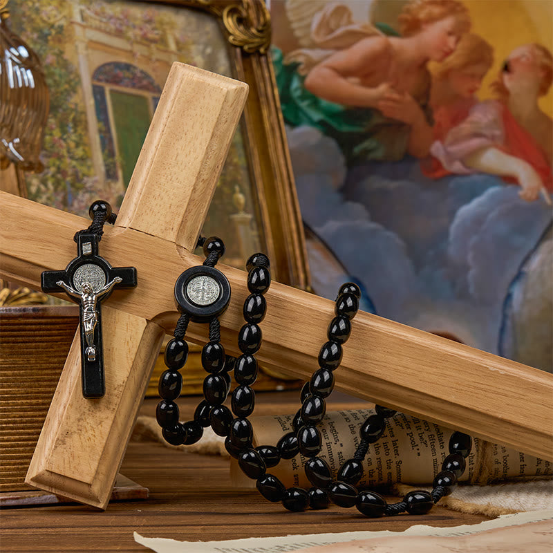 St. Benedict & Crucifix of 8*10mm Oval Bead Rosary - Three Timeless Colors