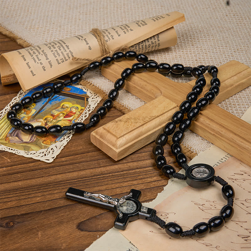 St. Benedict & Crucifix of 8*10mm Oval Bead Rosary - Three Timeless Colors