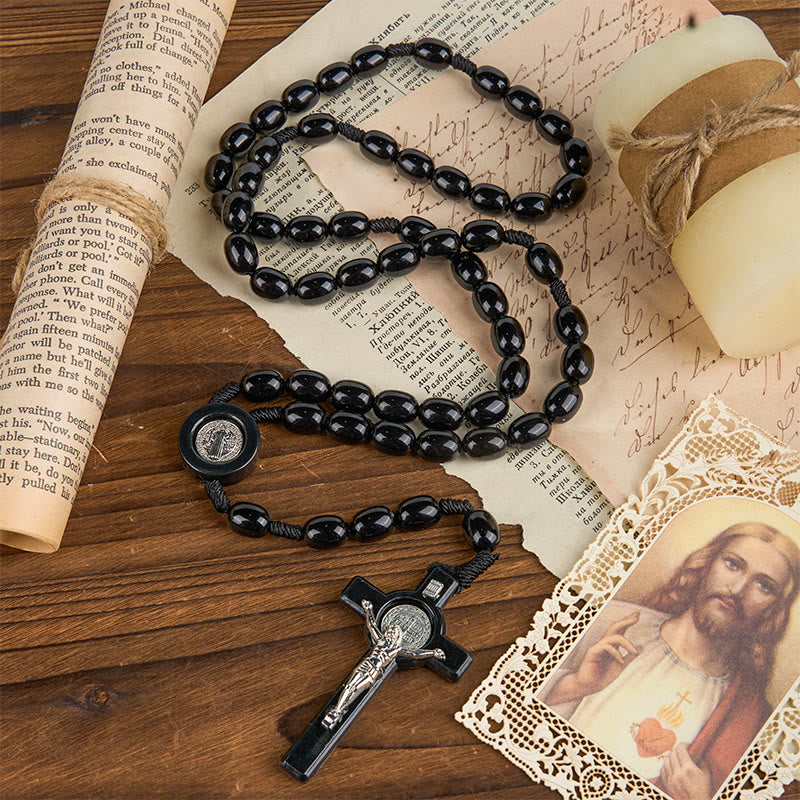 St. Benedict & Crucifix of 8*10mm Oval Bead Rosary - Three Timeless Colors