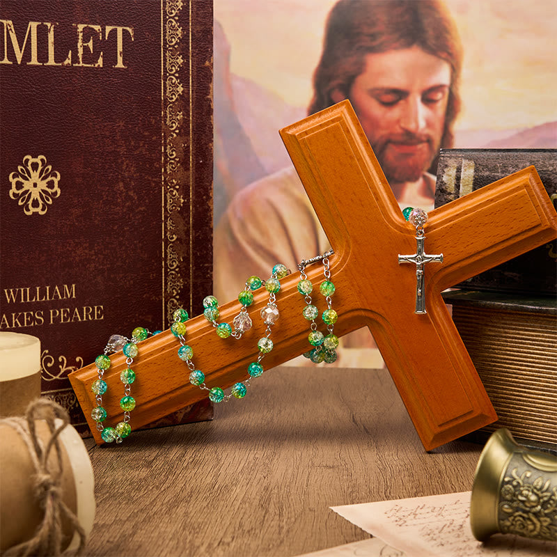 St. Benedict Medal & Crucifix of 8mm Round Green Gemstone Rosary