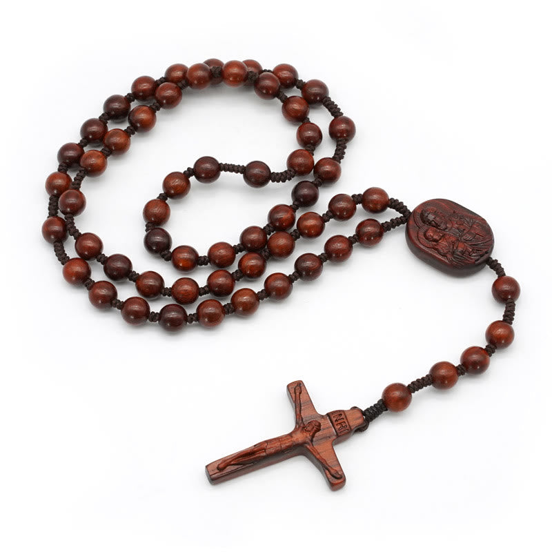 Wood Beads Crucifix Prayer Rosary