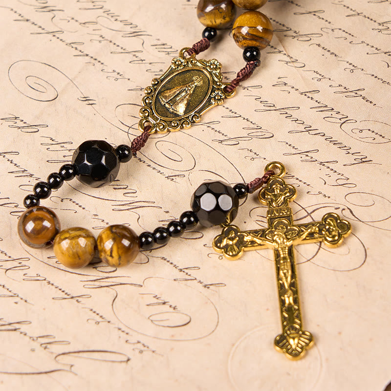 Handcrafted Tiger's Eye Rosary - A Timeless Design of Elegance and Spiritual Strength