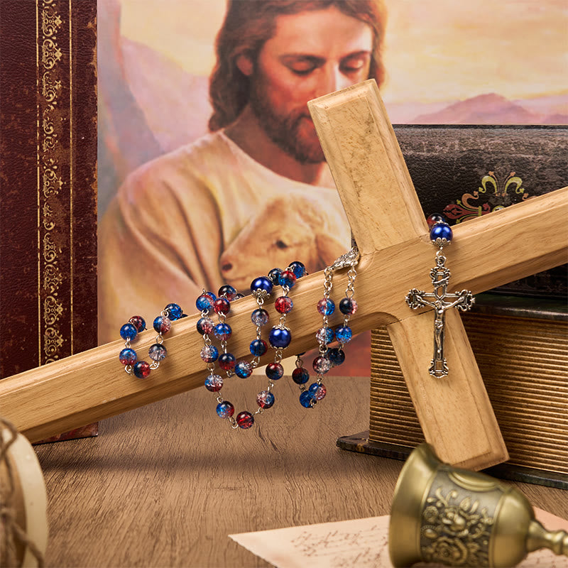 Miraculous Medal & Crucifix of 8mm Glass Beads Rosary—A Touch of Vintage Elegance
