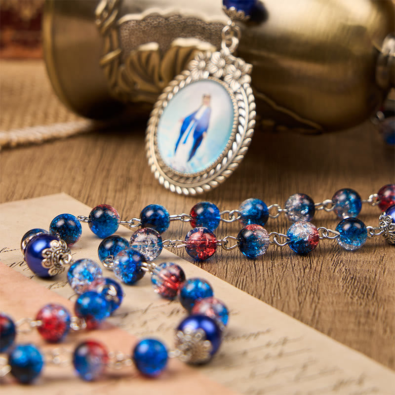 Miraculous Medal & Crucifix of 8mm Glass Beads Rosary—A Touch of Vintage Elegance