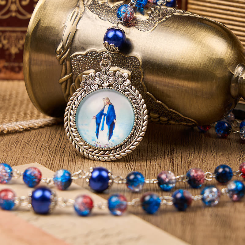 Miraculous Medal & Crucifix of 8mm Glass Beads Rosary—A Touch of Vintage Elegance
