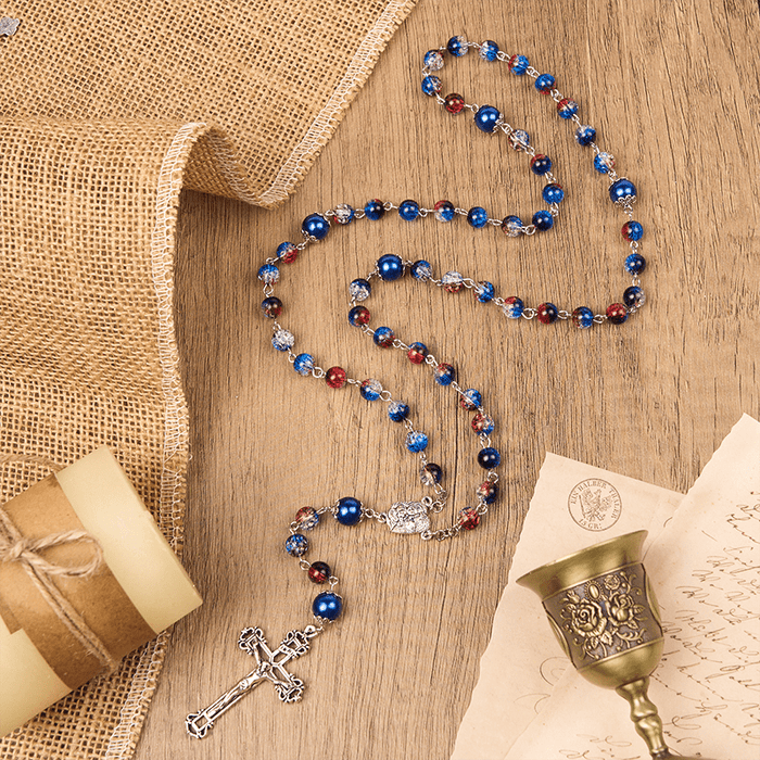 Miraculous Medal & Crucifix of 8mm Glass Beads Rosary—A Touch of Vintage Elegance