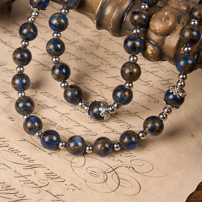 Virgin Mary & Blue Crucifix of 8mm Blue Gold Stone Beads Rosary