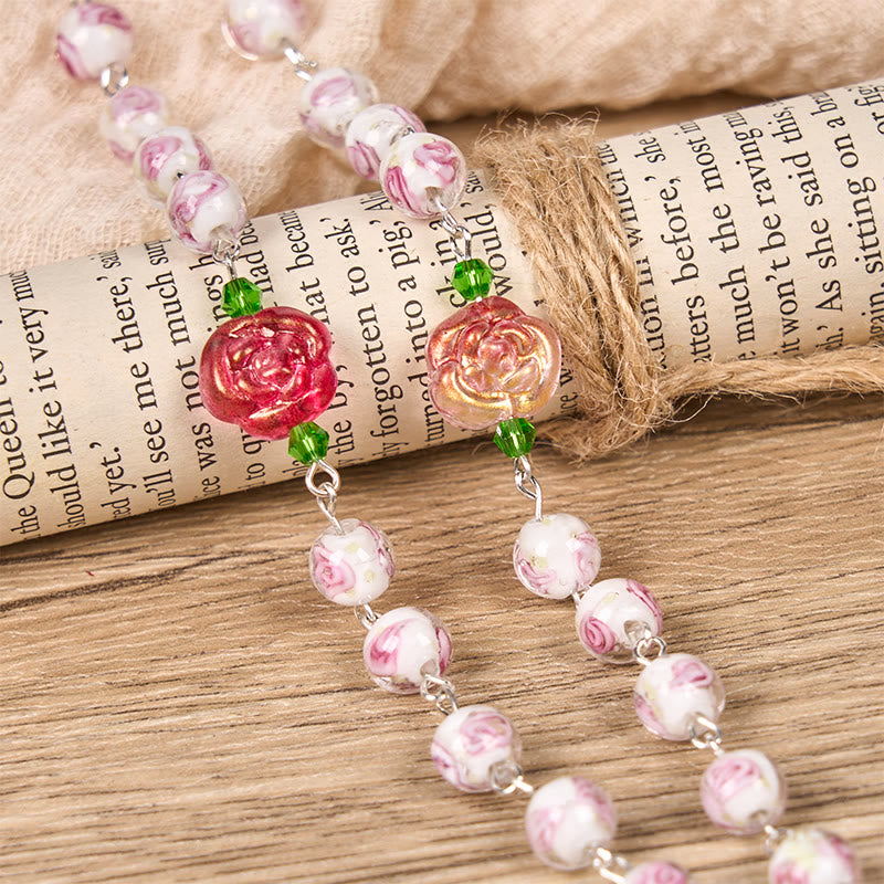 PRAYERFUL FAITH: Handmade Rose & Ivory Floral Elegance Rosary with Gift Card