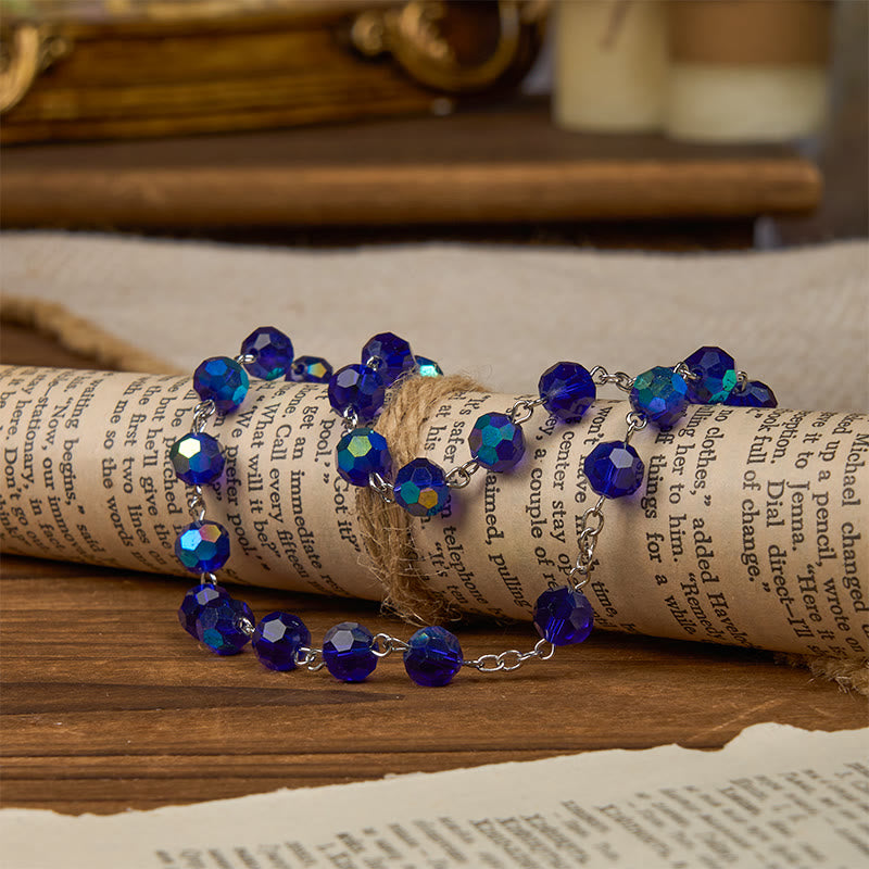 Miraculous Medal & Crucifix of 8mm Blue Sparkle Glass Round Beads Rosary