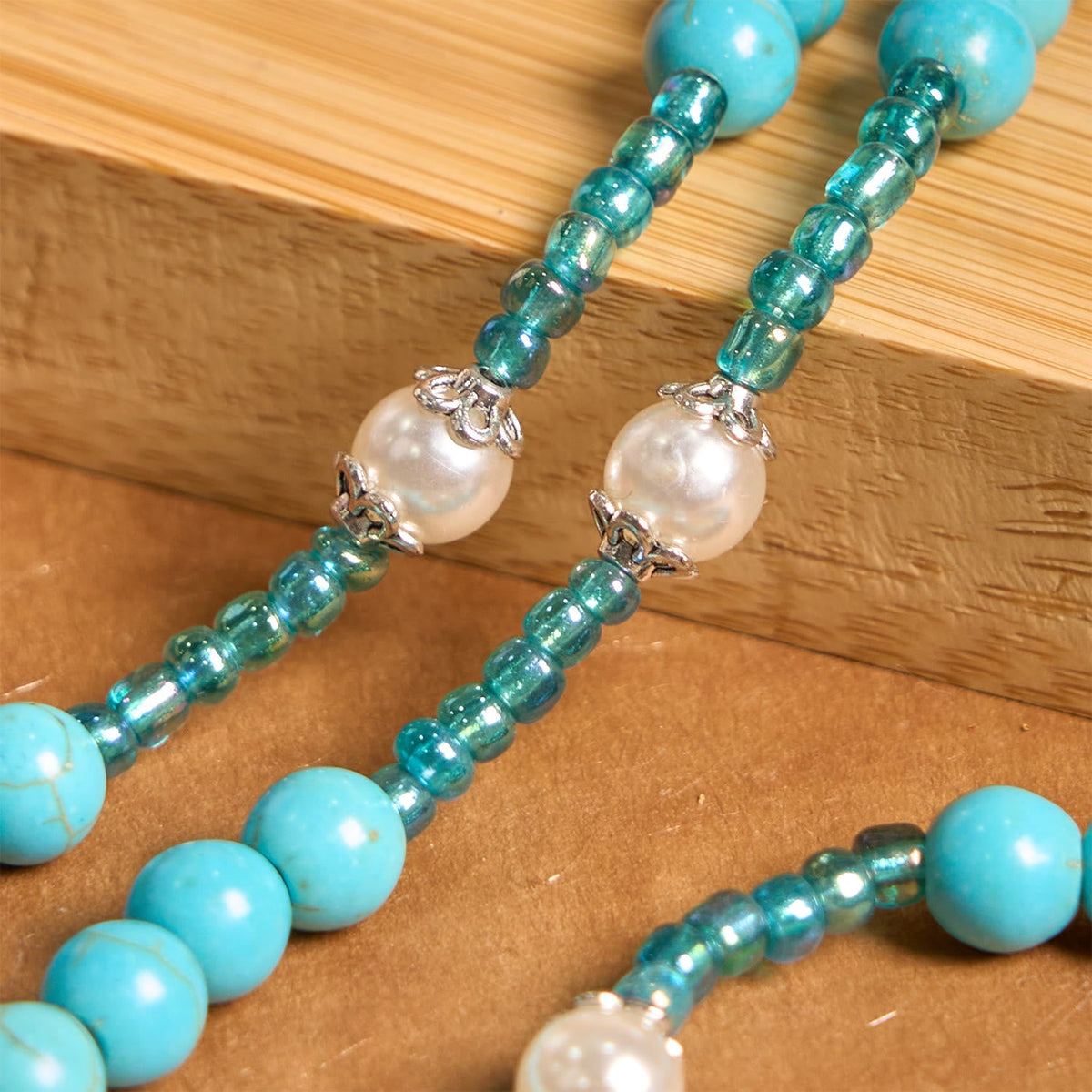 Our Lady Medal & Crucifix of 8mm Blue Turquoise Round Beads Rosary