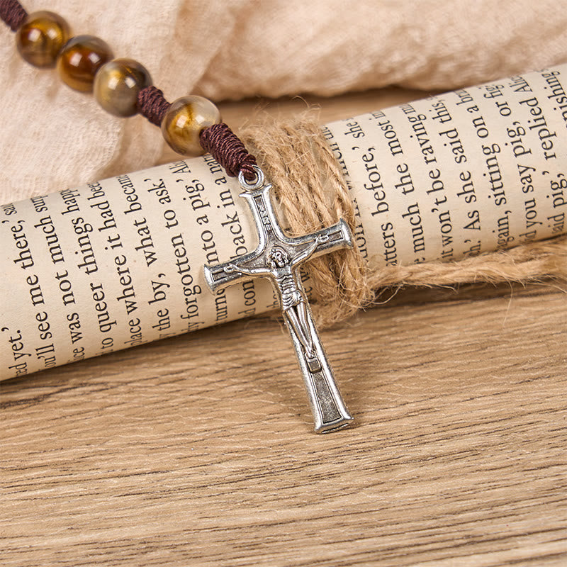 Our Lady Medal & Crucifix of 10mm Brown Acrylic Round Beads Divine Rosary