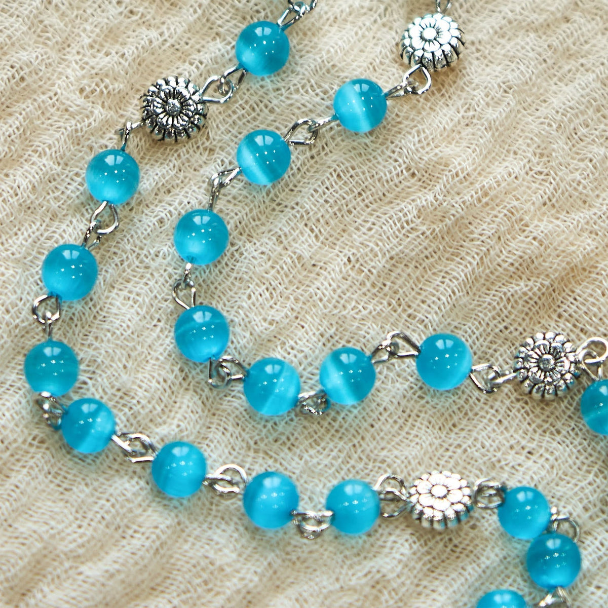 Immaculate Heart of Mary 6mm Glass Shiny Beads Lake Blue 7 Sorrows Rosary