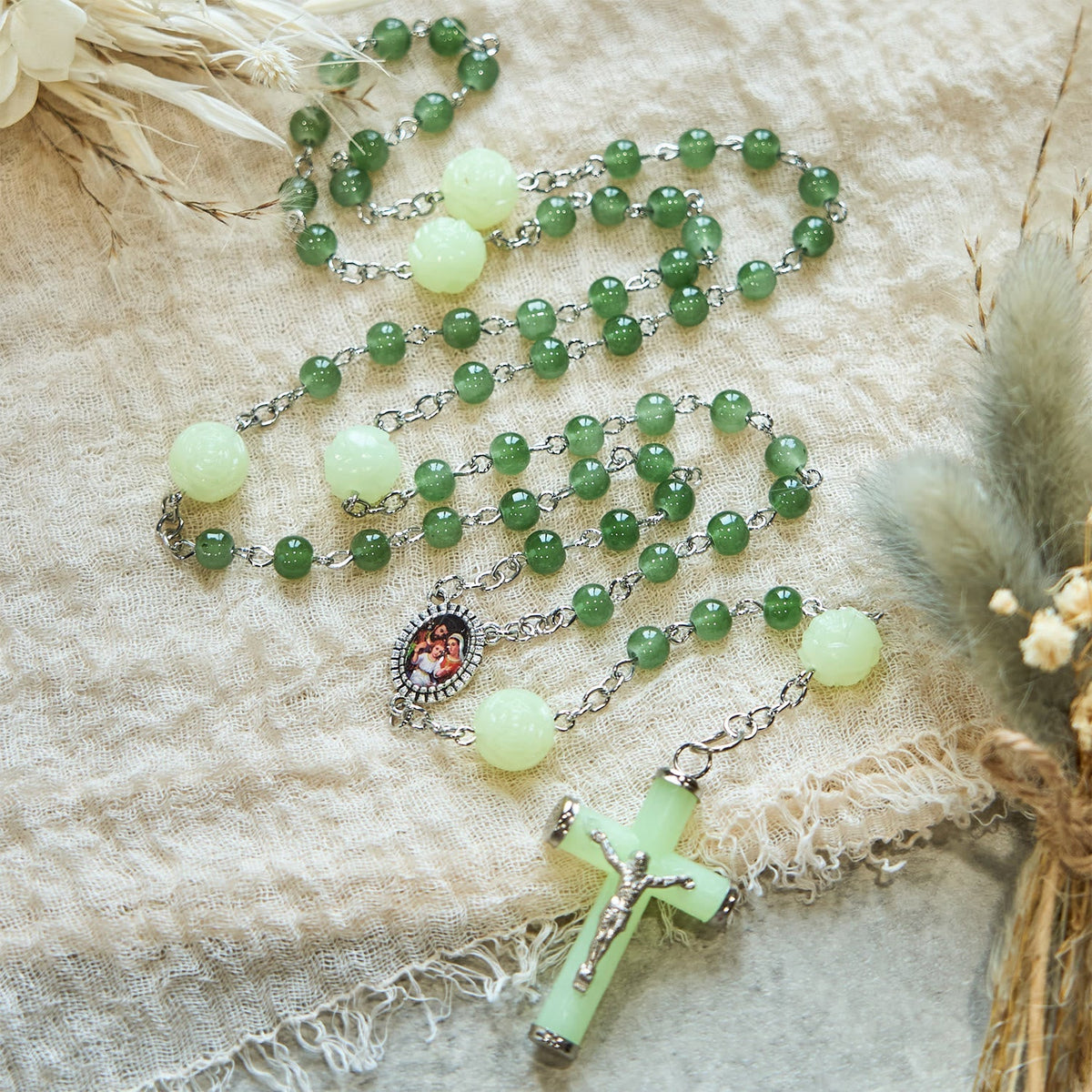 Glass & Luminous Rose Our Father Beads Glowing Faith Rosary: A Divine Companion