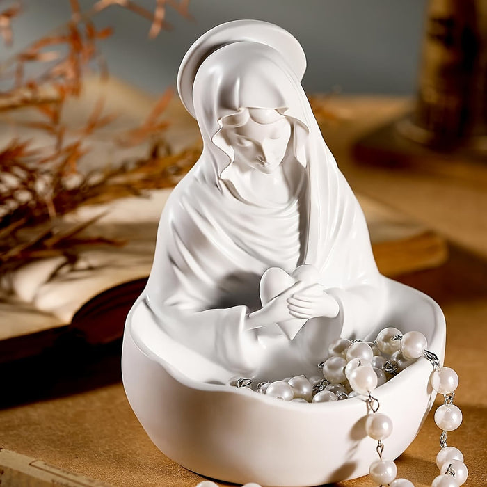 Our Lady White Resin Rosary Holder Container: Carrying the Beauty of Faith