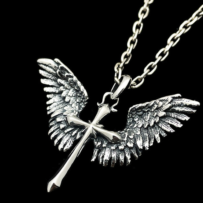 925 Sterling Silver Vintage & Classic Cross Wings Necklace: A Blend of Retro Charm and Divine Grace