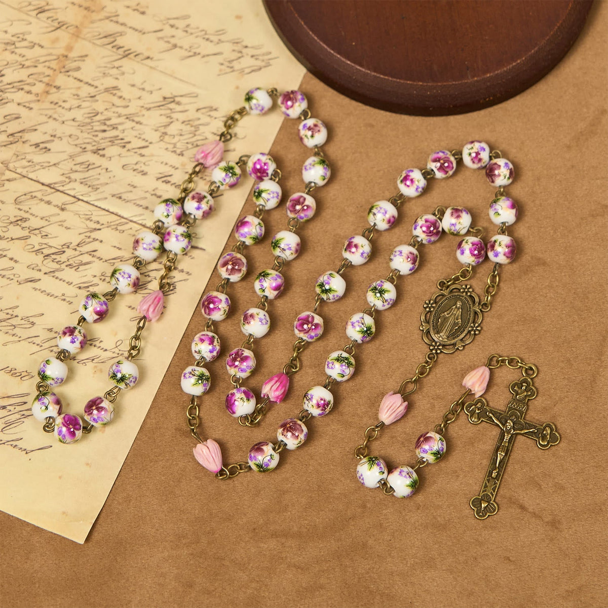 PRAYERFUL FAITH: Handmade Flower Resin Beads Rosary with Gift Card