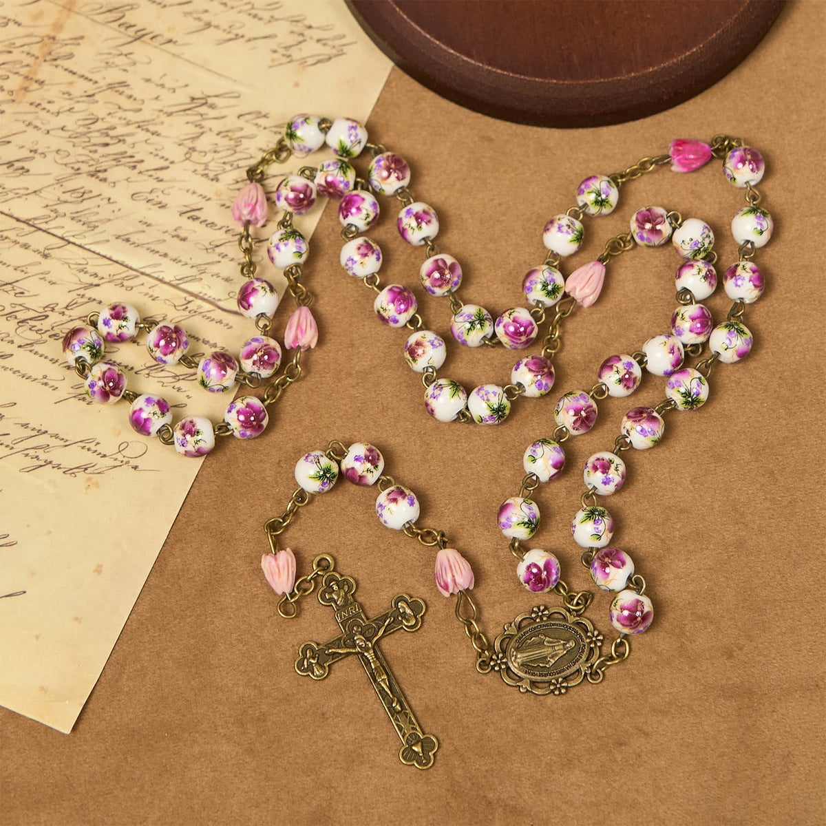 PRAYERFUL FAITH: Handmade Flower Resin Beads Rosary with Gift Card