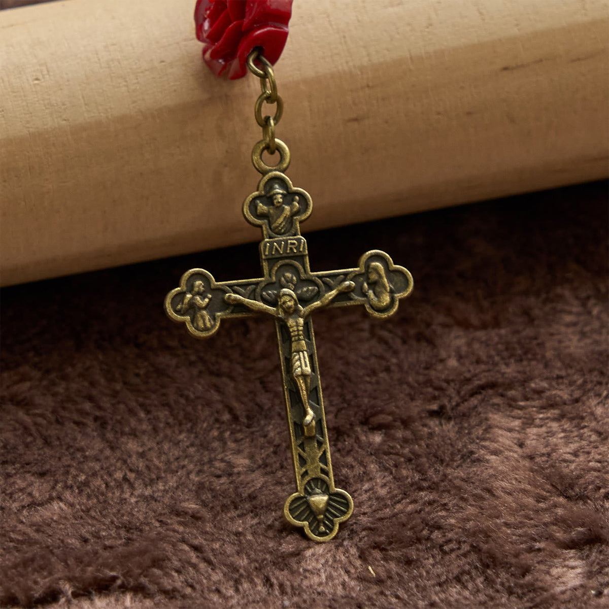 PRAYERFUL FAITH:Handmade Rose Cinnabar Beads Rosary with Gift Card