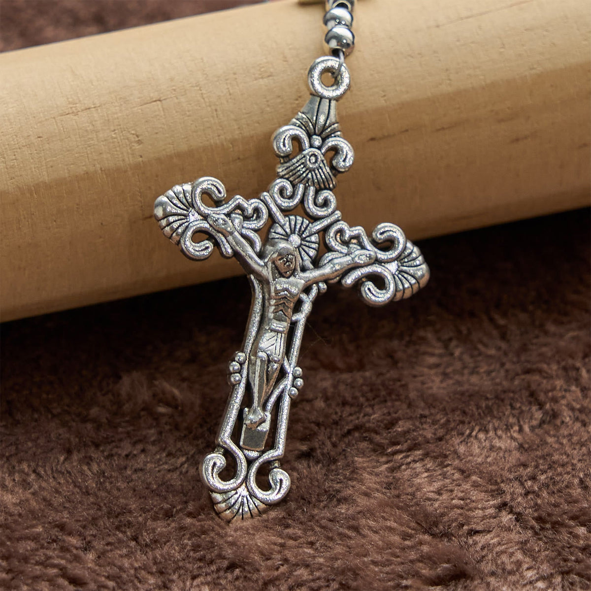 Handmade Rosary with Pink Round Beads & Crucifix – A Floral Tribute to the Sacred Heart