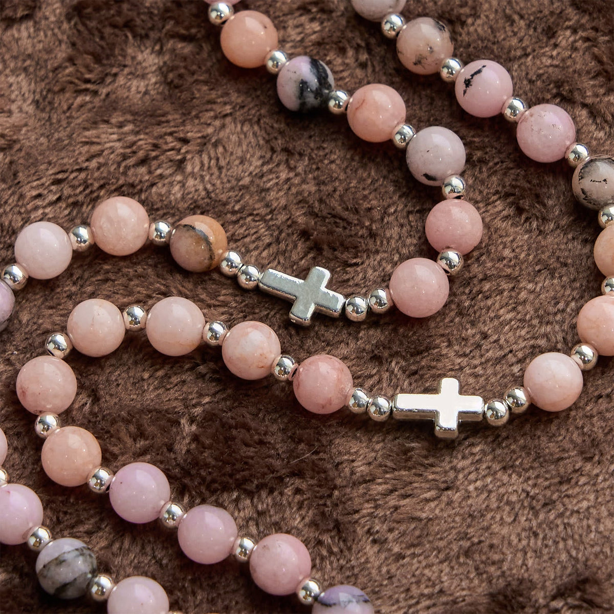 Handmade Rosary with Pink Round Beads & Crucifix – A Floral Tribute to the Sacred Heart