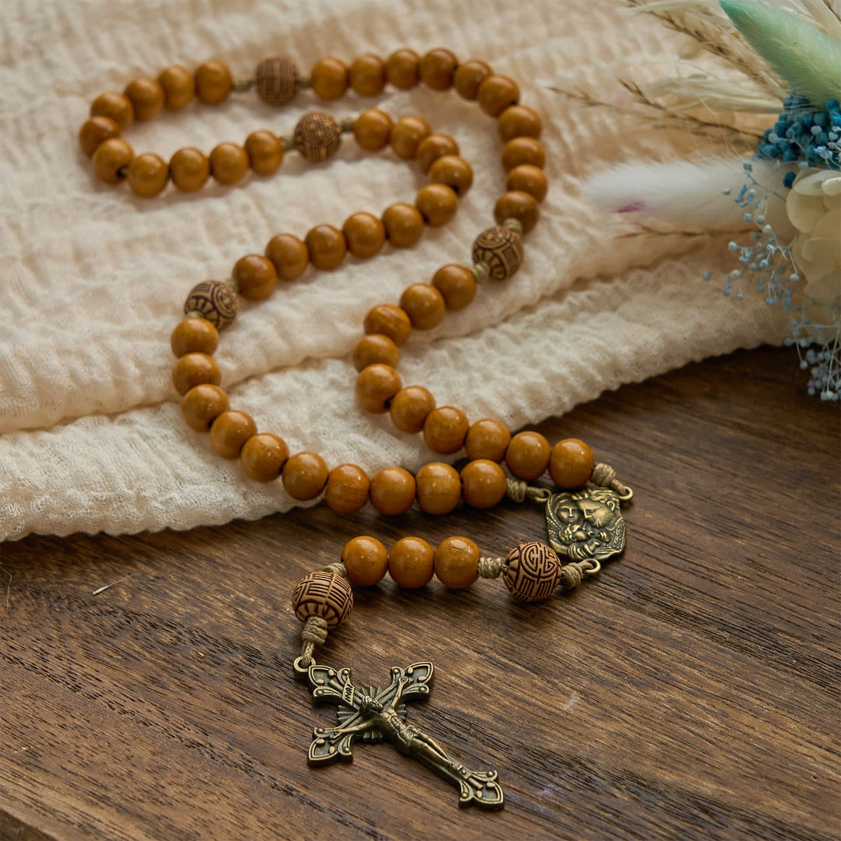 Jesus Is The Gift: 10mm Olive Wood Bead Handmade Rosary with Gift Card
