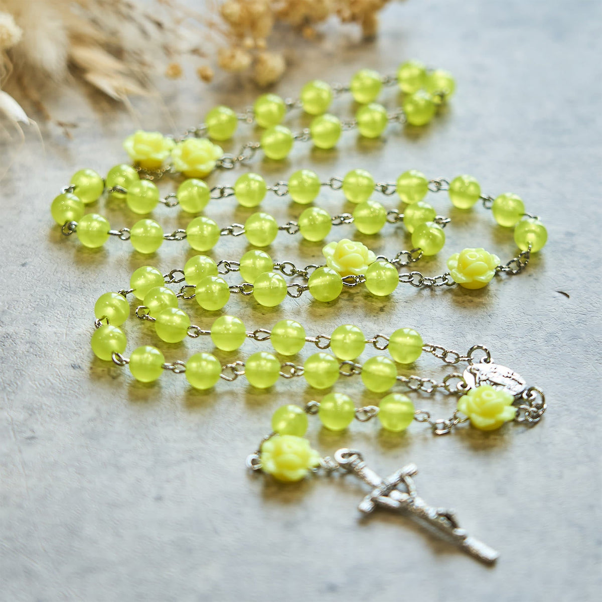 Spring Light Yellow Bead Rosary with Rose Accents: Mary's Blessing in Every Prayer