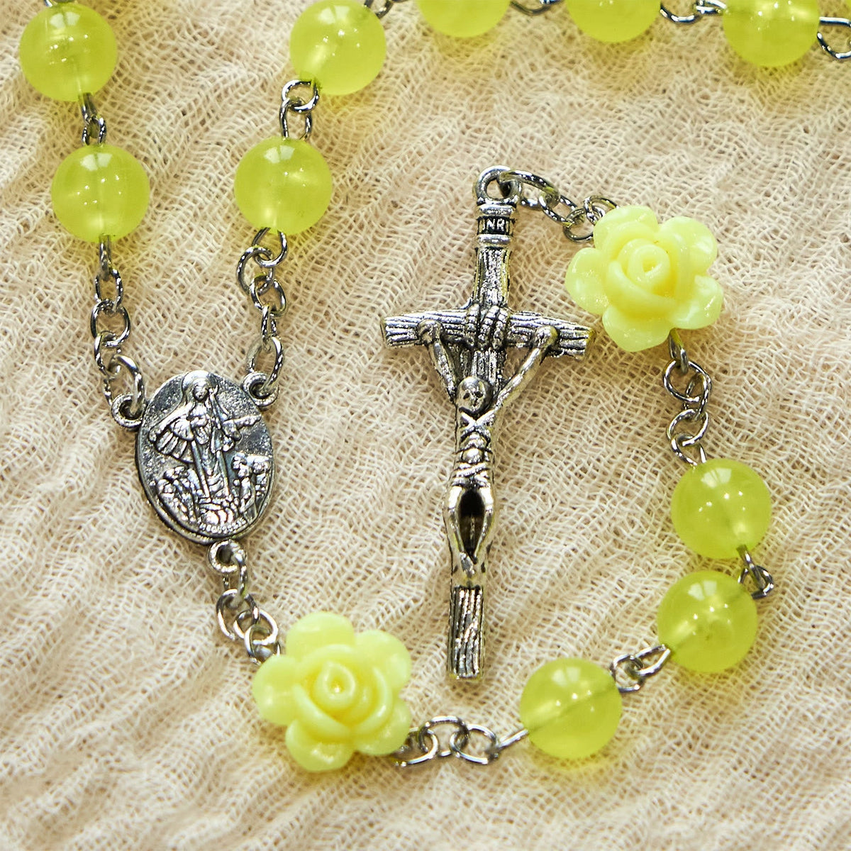 Spring Light Yellow Bead Rosary with Rose Accents: Mary's Blessing in Every Prayer