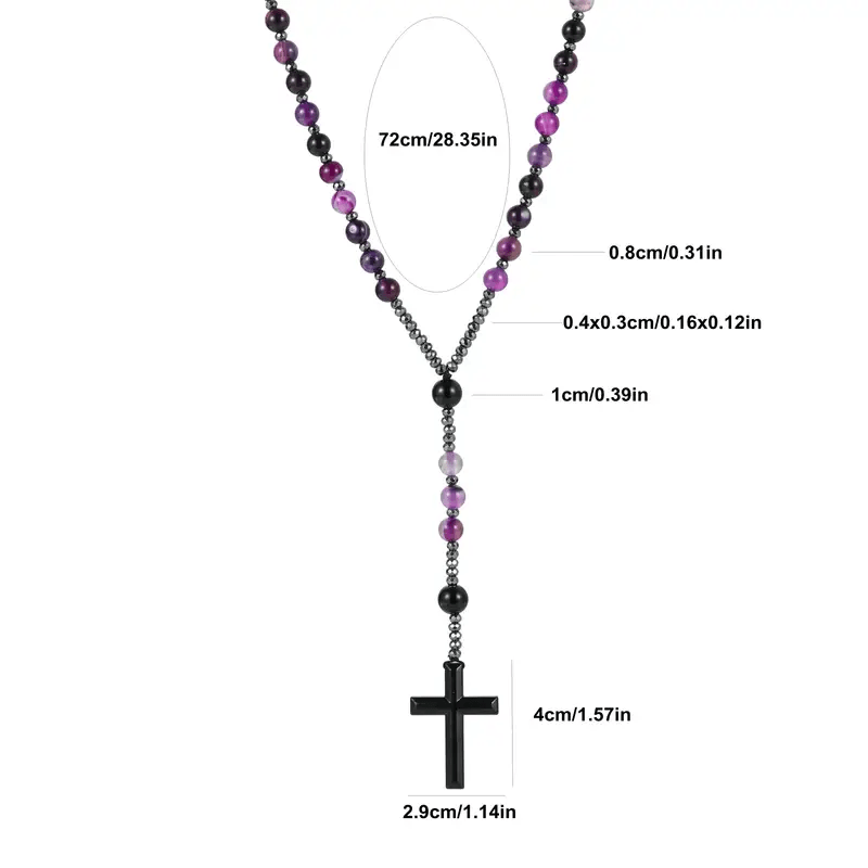 8mm Purple Agate Natural Stone Cross Rosary
