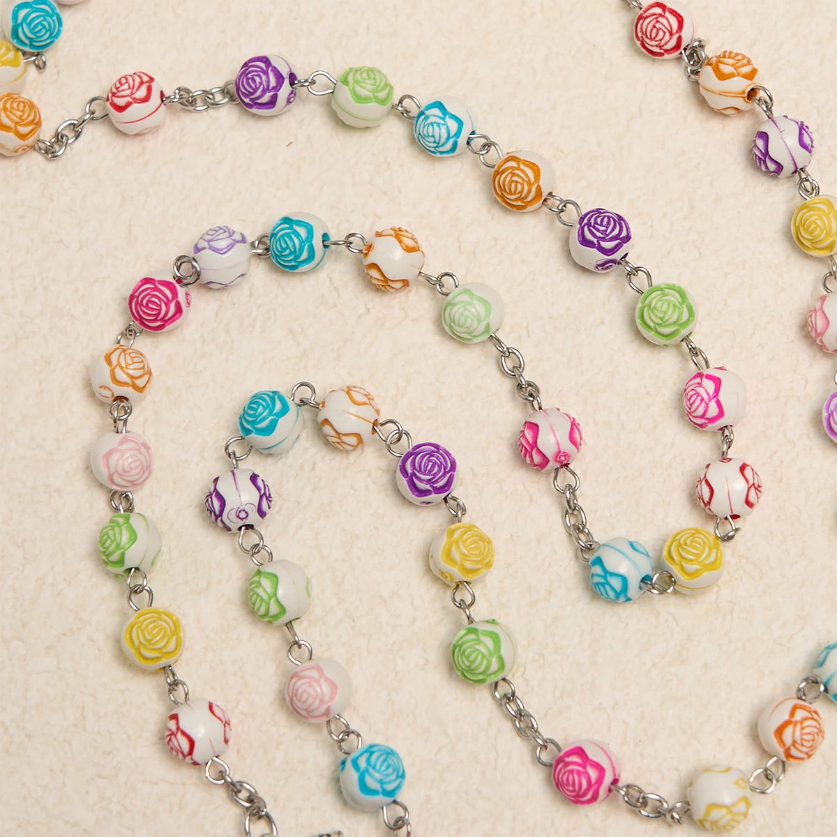 Multicolor Rose Beads with Virgin Mary Medal & Crucifix Rosary: Sacred Palette of Love