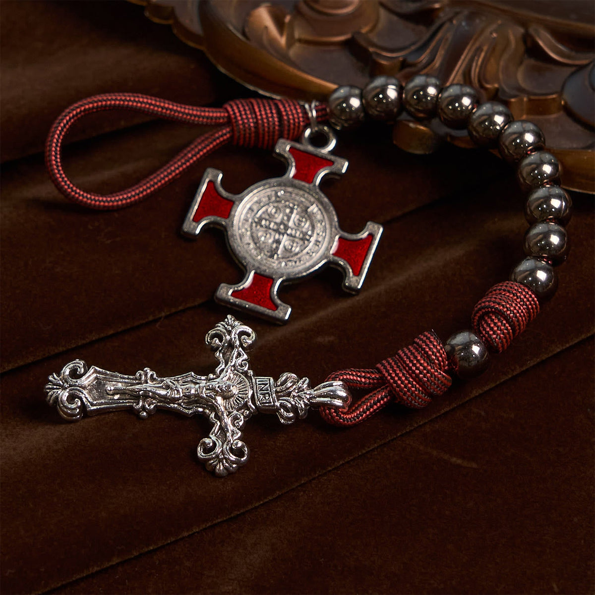All-Place Portable Paracord Pocket Rosary with Crucifix & St. Benedict: Faith for Every Spot
