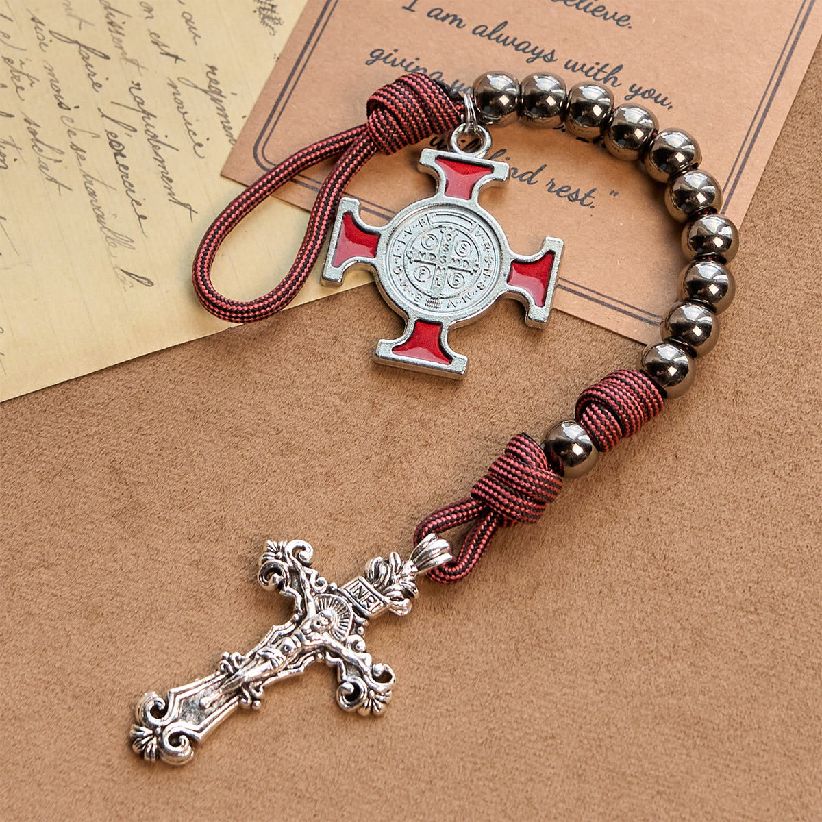 All-Place Portable Paracord Pocket Rosary with Crucifix & St. Benedict: Faith for Every Spot