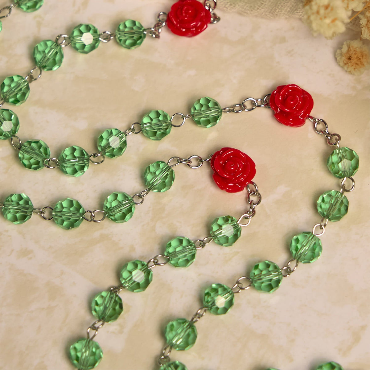 Handmade Floral Crystal Beads & Crucifix with Virgin Mary Medal Rosary: Blossom of Grace Elegance