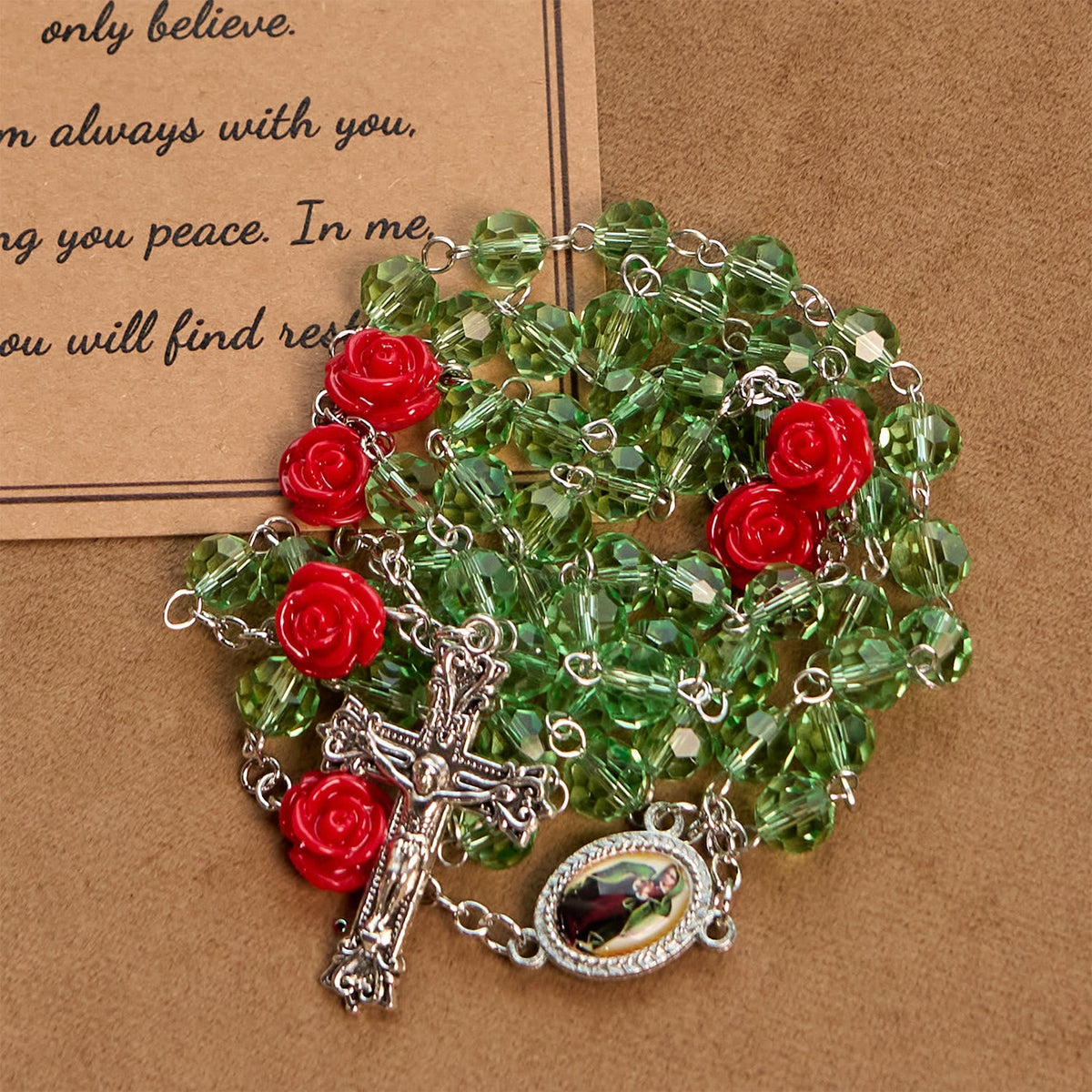 Handmade Floral Crystal Beads & Crucifix with Virgin Mary Medal Rosary: Blossom of Grace Elegance