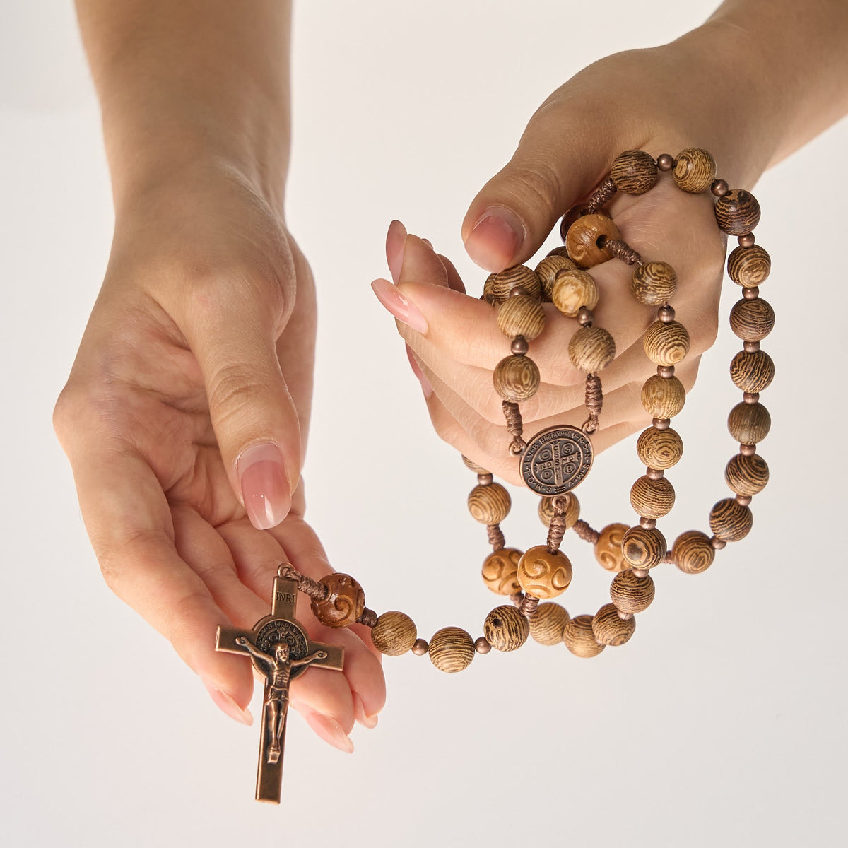 Divine Olive Wood Rosary Adorned with St. Benedict Medal & Crucifix: Sacred Devotion