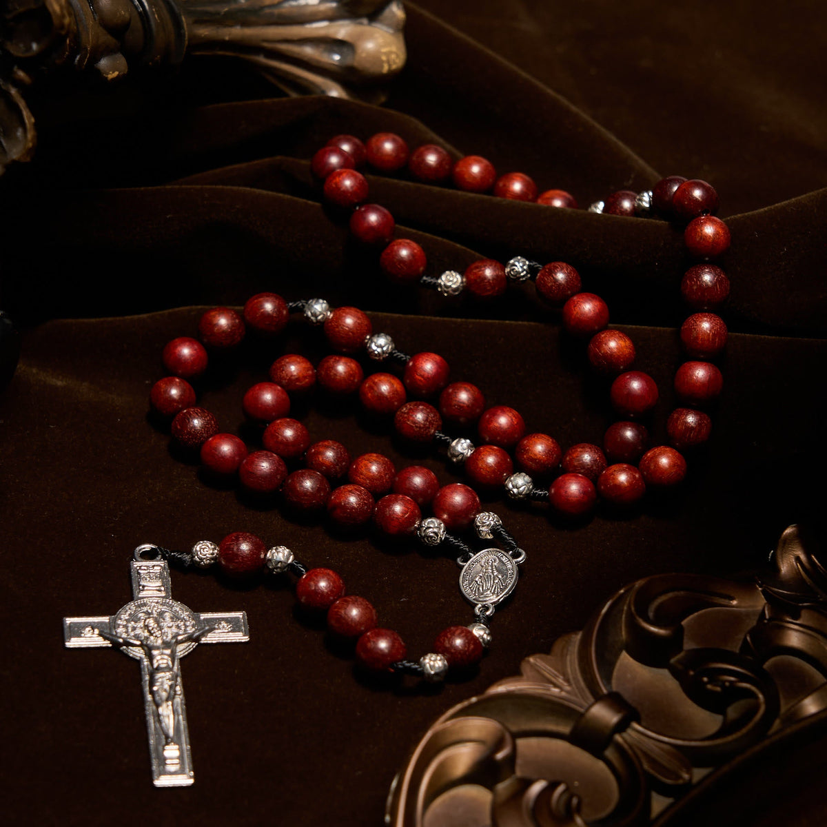 Red Wood and Rose Beads Rosary with Miraculous Medal: Embrace Divine Grace and Protection