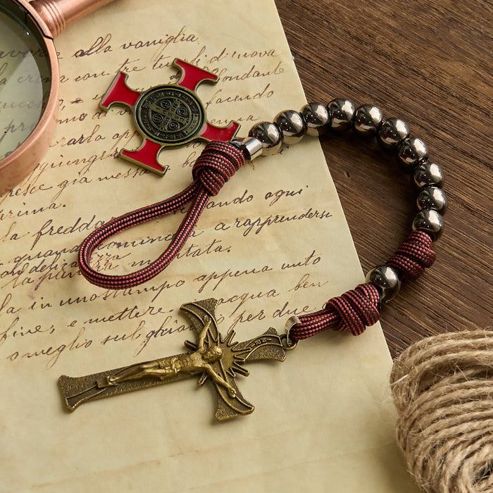 Chic Portable Pocket Rosary with Golden St. Benedict Medal & Crucifix: Carry Divine Protection Anywhere